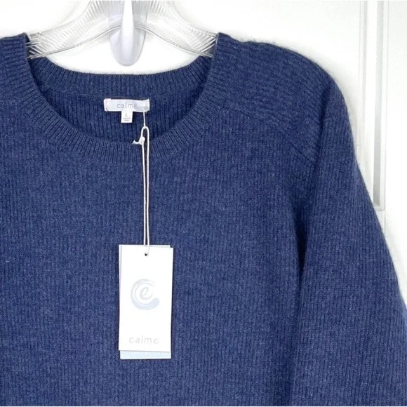 JOHNNY WAS CALME 100% Cashmere NEW Ribbed Pullover Sweater Blue NEW Size L